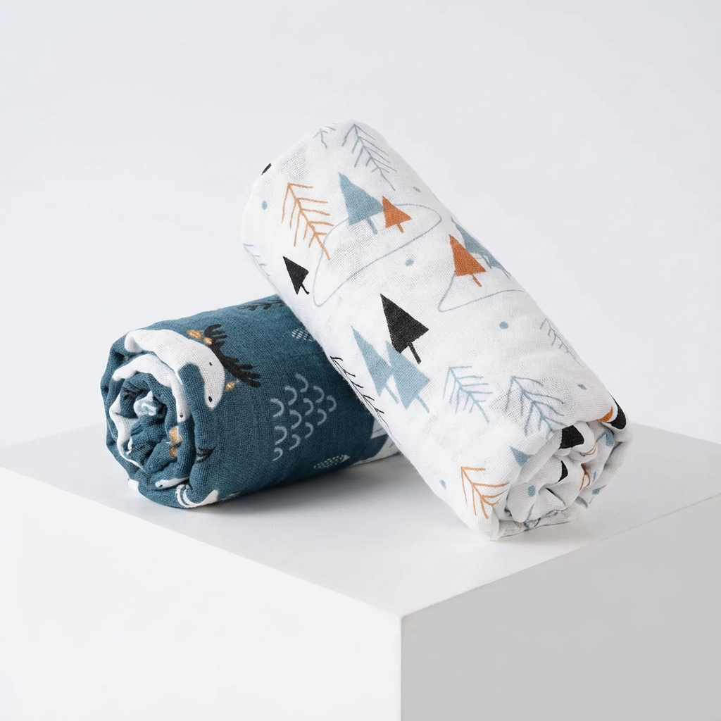 2-Pack Silky-Soft Bamboo Muslin Swaddles - Nordic Mountains (Large)