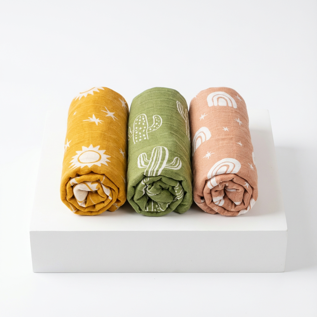 3-Pack Silky-Soft Bamboo Muslin Swaddles - Boho Desert (Large)