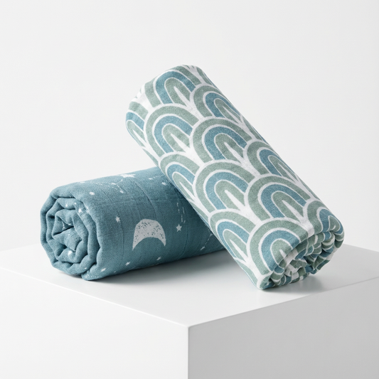 2-Pack Silky-Soft Bamboo Muslin Swaddles - Celestial Rainbow (Large)