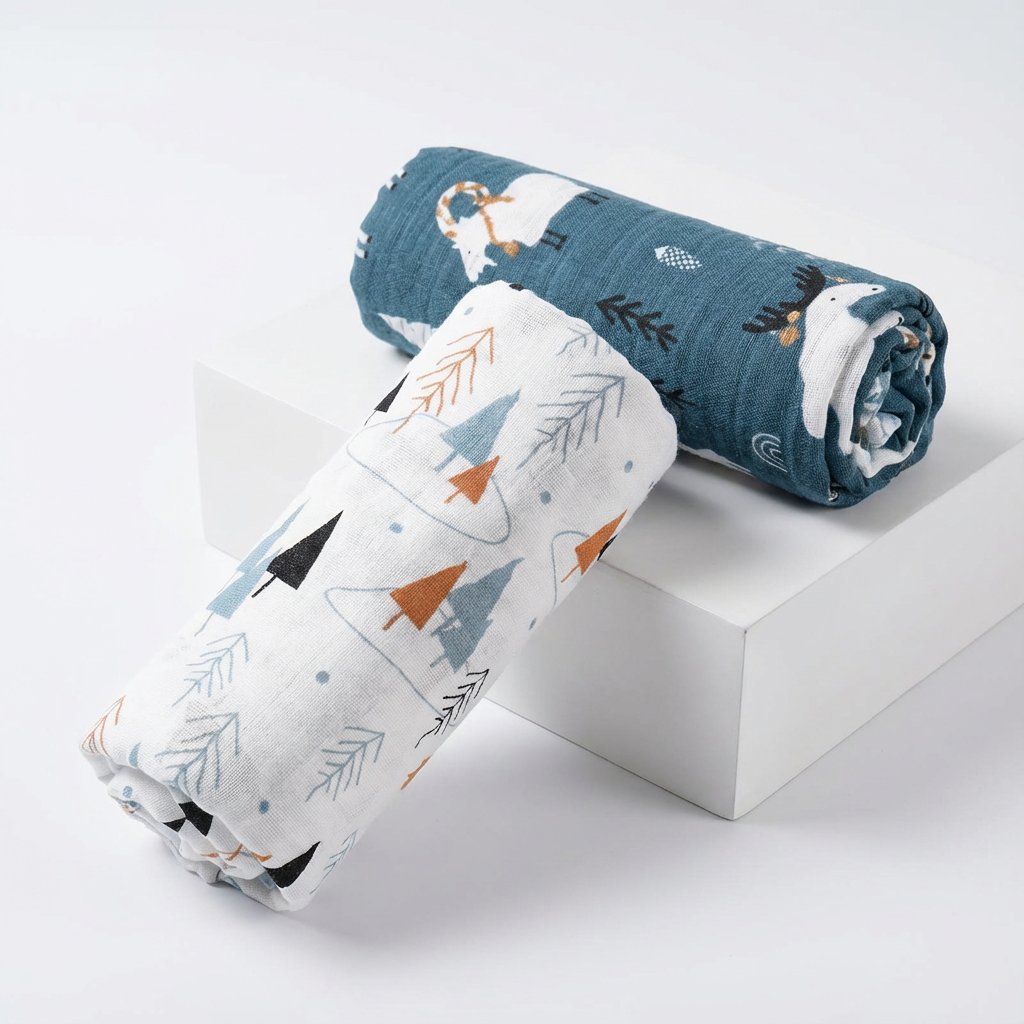2-Pack Silky-Soft Bamboo Muslin Swaddles - Nordic Mountains (Large)