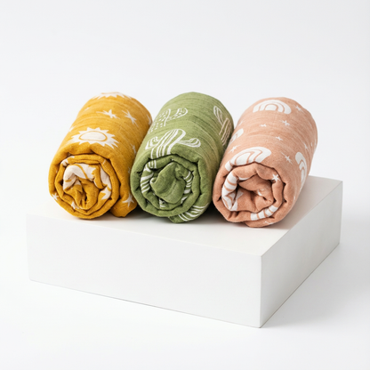 3-Pack Silky-Soft Bamboo Muslin Swaddles - Boho Desert (Large)