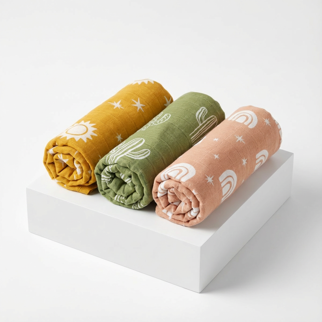 3-Pack Silky-Soft Bamboo Muslin Swaddles - Boho Desert (Large)