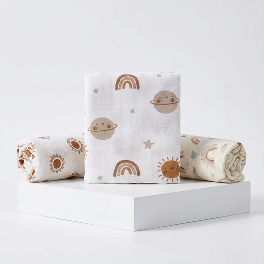 3-Pack Silky-Soft Bamboo Muslin Swaddles - Happy Skies (Large)