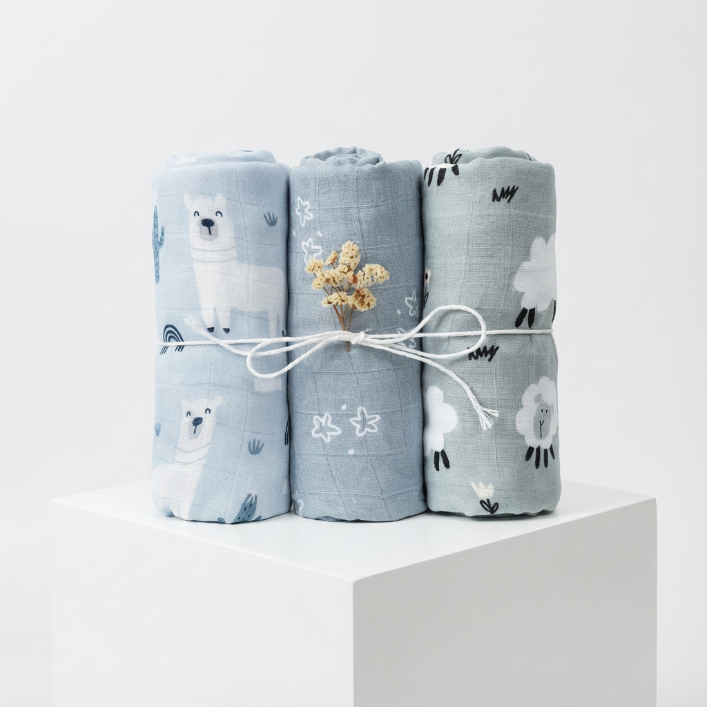 3-Pack Silky-Soft Bamboo Muslin Swaddles - Alpaca & Friends (Large)