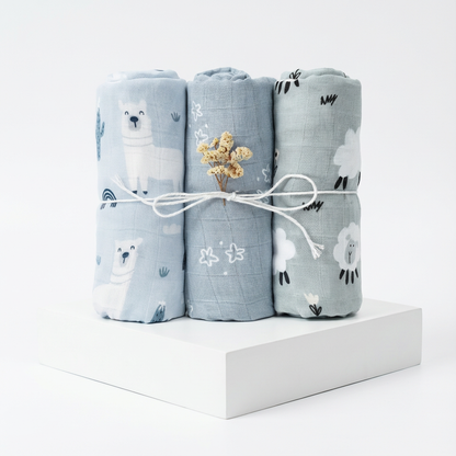 3-Pack Silky-Soft Bamboo Muslin Swaddles - Alpaca & Friends (Large)