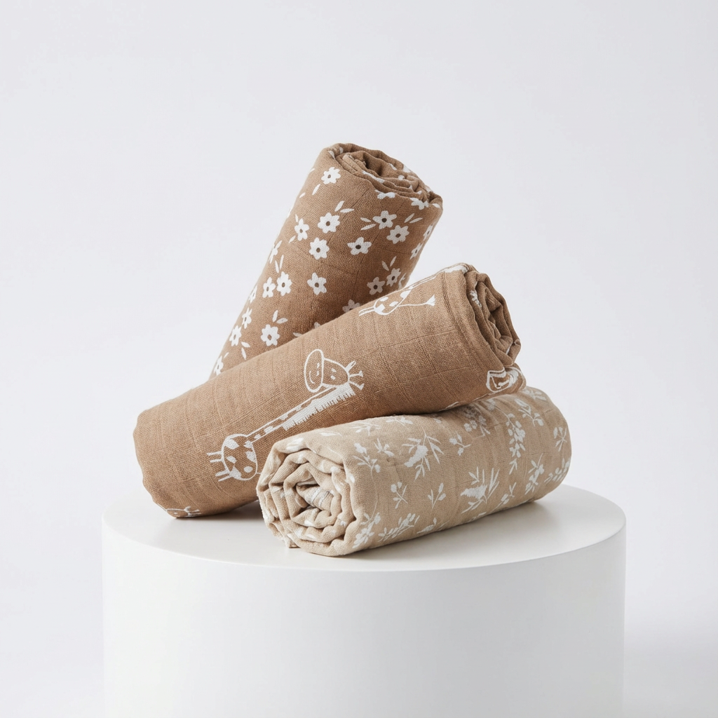 3-Pack Silky-Soft Bamboo Muslin Swaddles - Giraffe & Floral (Large)