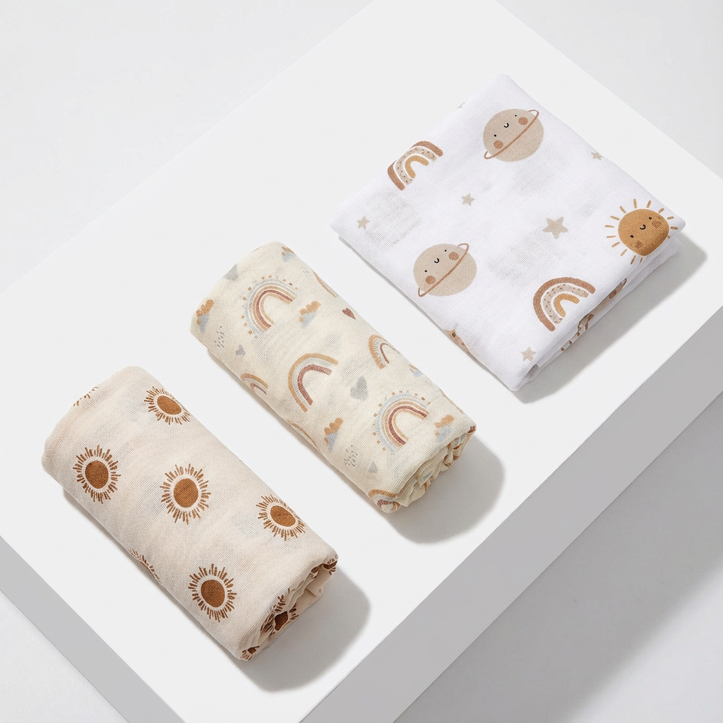 3-Pack Silky-Soft Bamboo Muslin Swaddles - Happy Skies (Large)