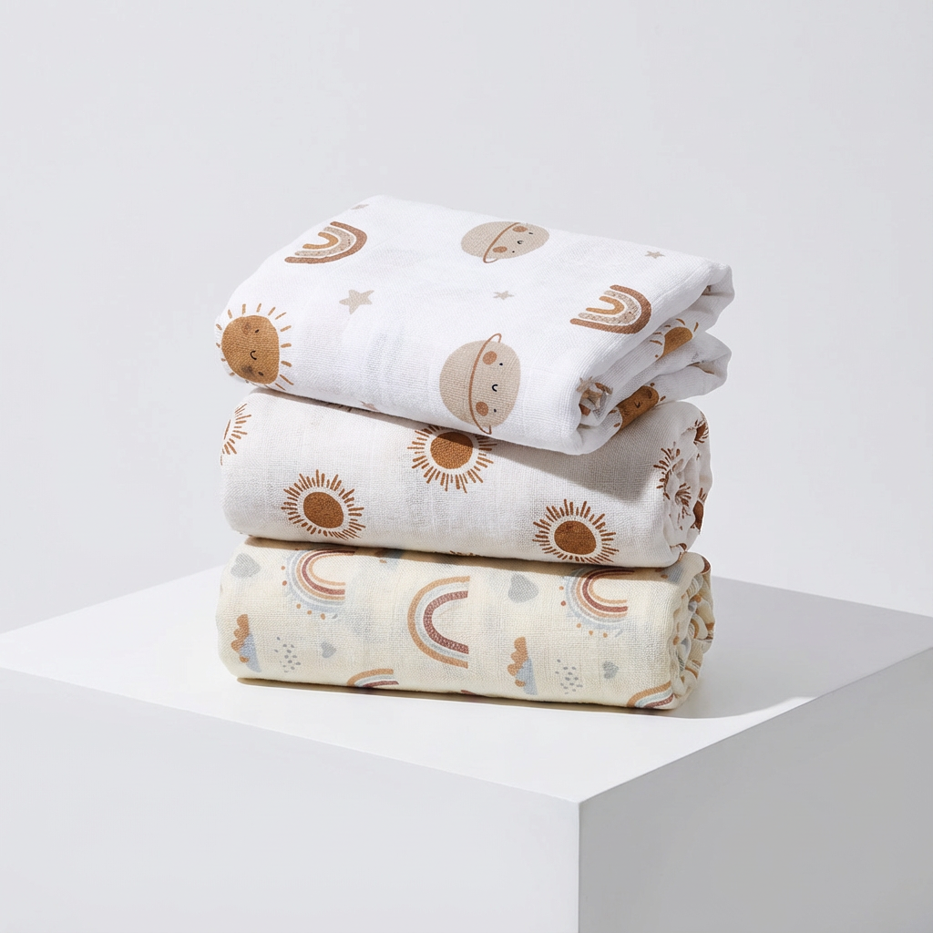 3-Pack Silky-Soft Bamboo Muslin Swaddles - Happy Skies (Large)